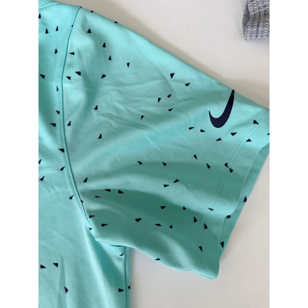 Nike Dri-FIT Standard Fit Polo Shirt Aqua Blue Geometric - Picture 3 of 7